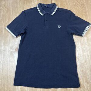Fred Perry Slim Fit Polo Shirt Mens Medium Black Short Sleeve Pique Mesh Ringer